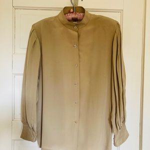 Vintage 80s Natasha 100% SILK Blouse pleat sleeves
